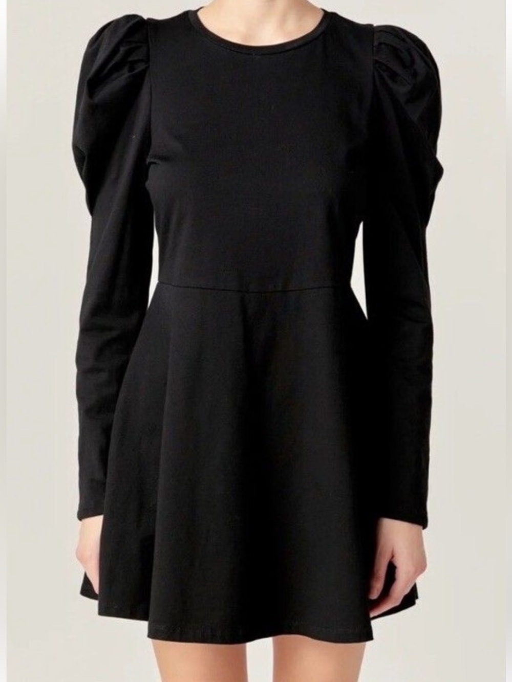English Factory NWT Black Puff-Sleeve Mini Dress
